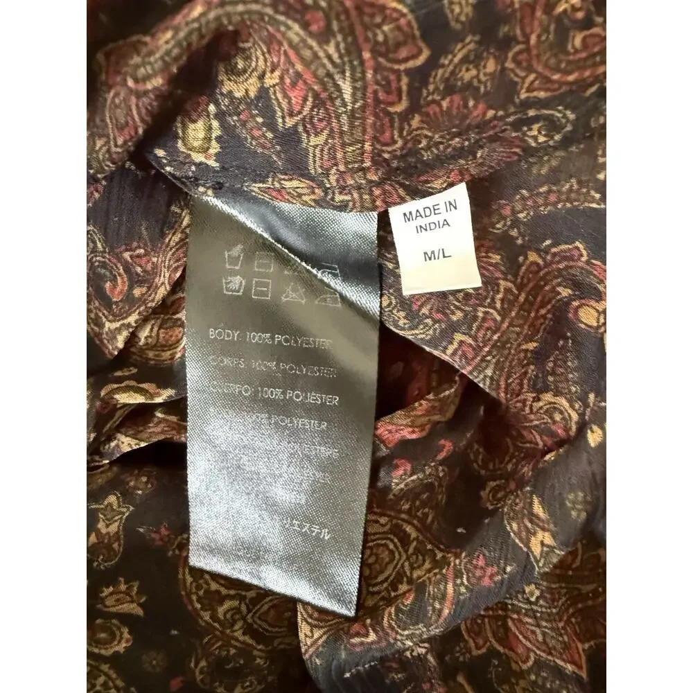 Free People Sheer Ruffle Brown Paisley Y2K Boho High Low Duster Cover Up Sz M/L